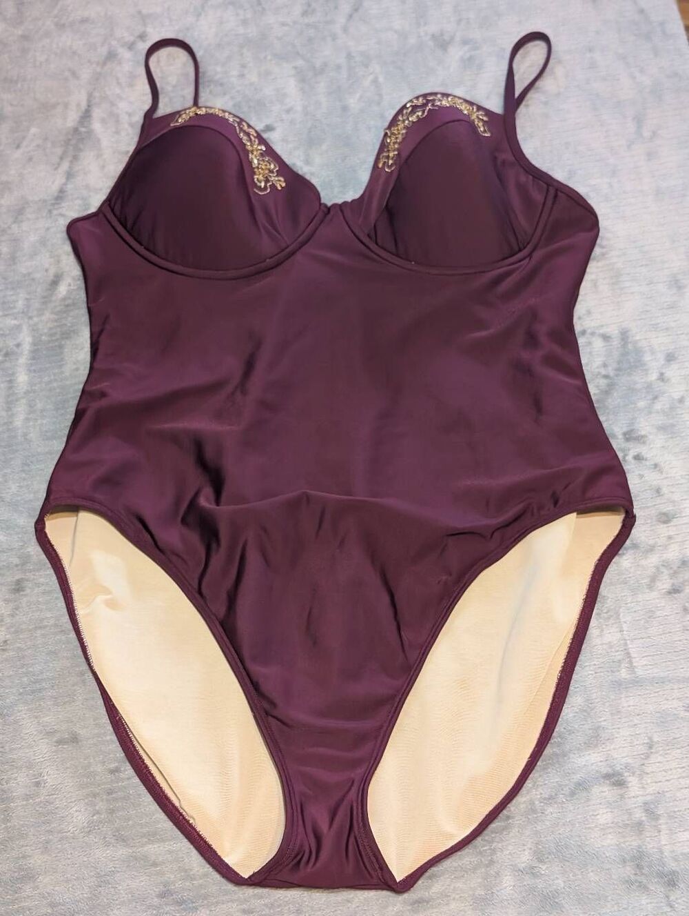 Shape FX Swim Women's Swimsuit 18 Maroon Underwire Molded Cups Tummy Control